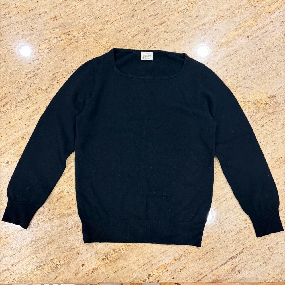 Vintage United Colors of Benetton Wool Sweater Made in Italy Black Crewneck